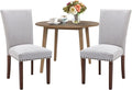 COLAMY 3-Piece Extendable Dining Table Set for 2, 36" Kitchen Round Wood Table with 2 Nailhead Dining Room Chairs,Light Brown/Light Grey
