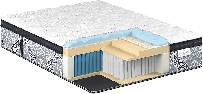 Kingsdown Cushion Firm Euro Pillow Top Hybrid Queen Mattress Cooling Gel Memory Foam Layer Multi-Layered Motion Isolation Cool Sleep Quilted Top Luxury Mattresses, 15-inch, Passions Engleson
