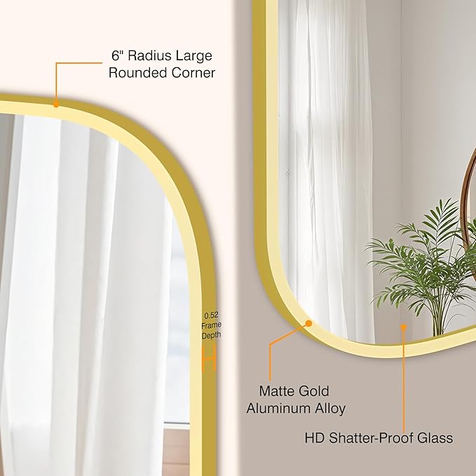 Bathroom Mirrors for Over Sink, 28x40 Gold Vanity Mirror for Bathroom Sink, HD Shatterproof Squircle Wall Mirror for Bathroom Washroom Lavatory Restroom Metal Frame