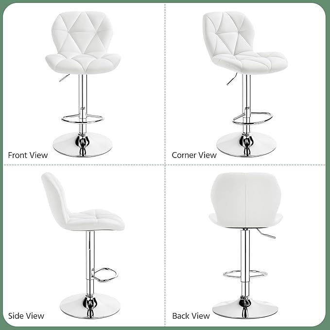 Yaheetech Barstools Set of 2, PU Leather Counter Stools Bar Chairs with Backrest, Height Adjustable Swivel Tall Chairs for Home Bar Kitchen Island, White