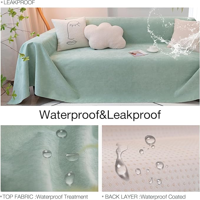 STACYPIK Thick Dual Waterproof Couch Cover Water Resistant Sea Green Sofa Cover for 3 Cushion Couch Non-Slip L Shaped Sectional Sofa Leakproof Furniture Protector Cover for Kid Pet Dog Cat-71X150IN