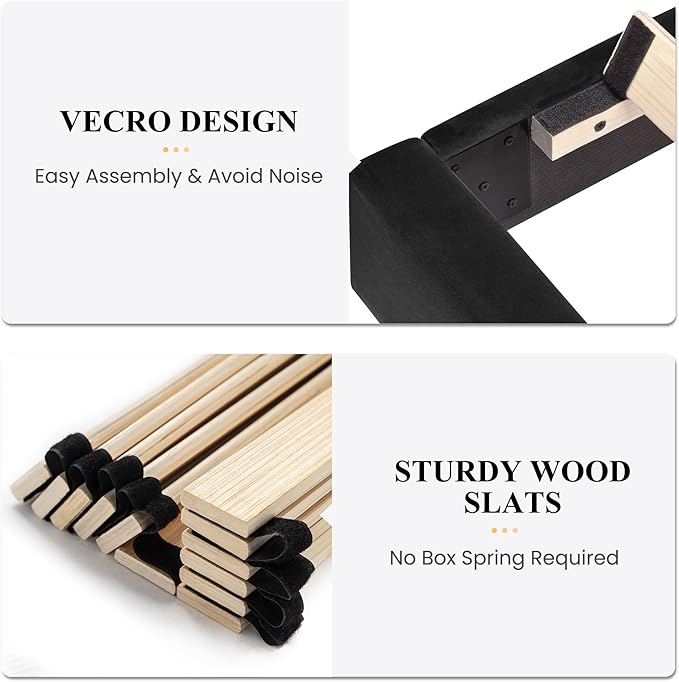 SHA CERLIN Full Bed Frame/Velvet Upholstered Platform Bed Frame with Headboard/Strong Wood Slats Support/Mattress Foundation/No Box Spring Needed - Black