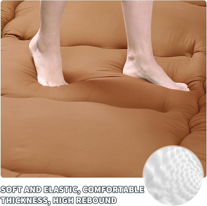 Japanese Floor Mattress,4" Thicken Japanese Floor Sleeping Pad Foldable,Futon Mattress Suitable for Camping and Guest Room (Khaki, Twin (80" x 36"))
