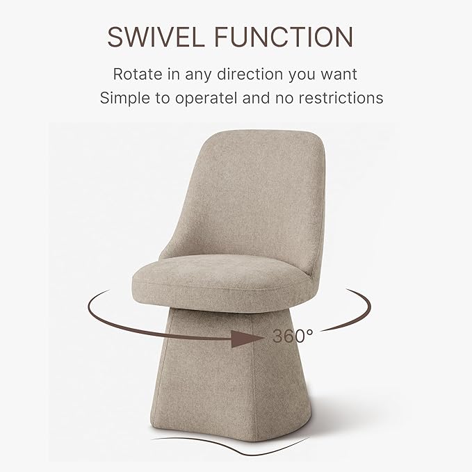 Swivel Dining Chair Mid Century Modern DeskChair High Back Upholstered Linen Fabric SideChair for Kitchen Diningroom Bedroom,Khaki,2 Box