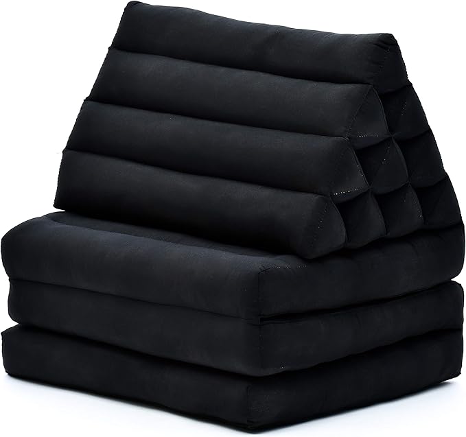 Leewadee 3-Fold Mat with Triangle Cushion – Comfortable TV Pillow, Foldable Mattress with Cushion Made of Eco-Friendly Kapok, 67 x 21 inches, Black