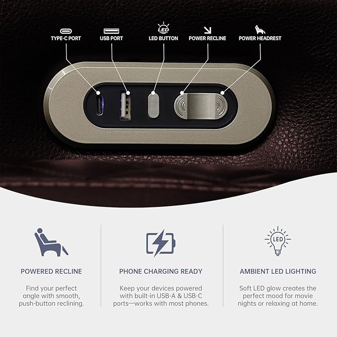 3+2+1 PU Leather Power Sectional Sofa Set, Living Room Furniture, Reclining Couch, Loveseat, Chair with LED Lights/USB Ports/Storage Console/Cup Holders/Wireless Chargers/Coffee Table for RV Theater