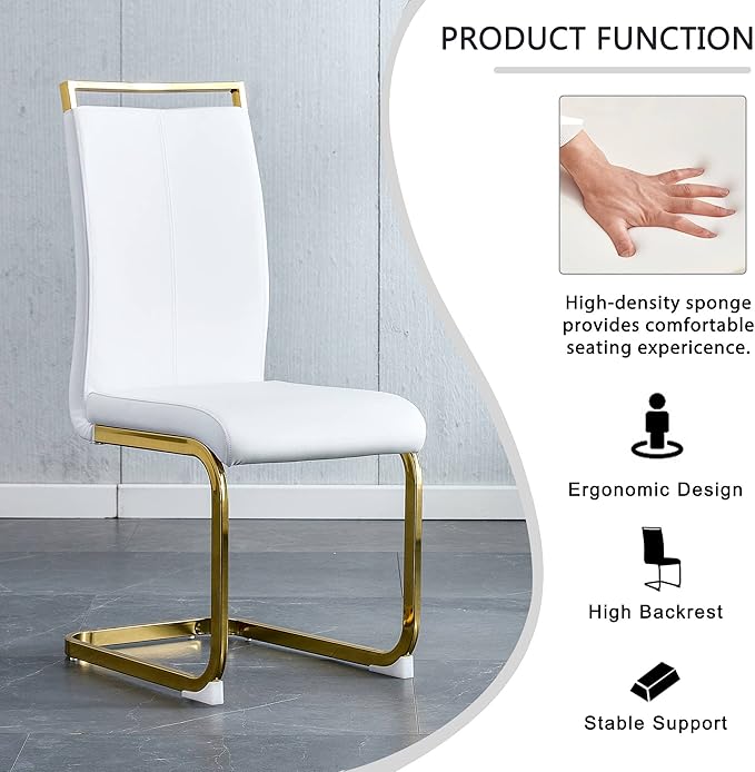 Dining Chairs Set of 2, Faux Leather Dining Chairs with Plated Chrome Metal Frame, Modern Kitchen Chairs Set with Padded Seat High Back for Dining Room, Kitchen Room, Living Room.