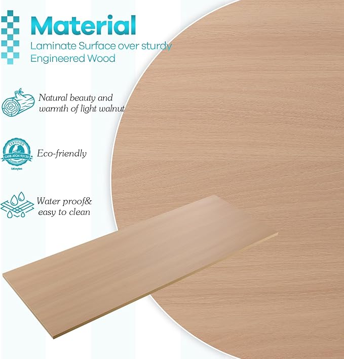 Kaboon Universal Tabletop 60"x18", Solid One-Piece Melamine Table Top, L-Desk Floating Desk DIY, Home and Office, Light Walnut