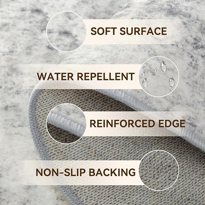 Washable Area Rugs 4'x6' Non-Slip Modern Abstract Soft for Living Room Entryway Bedroom Nursery, Print Pattern, Gray White Grey