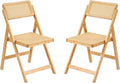 Rattan Folding Chairs, Modern Mid Century Dining Chairs Set of 2, Outdoor Bamboo Chair for Bedroom Living Room Reading Room Dining Kitchen, Wood