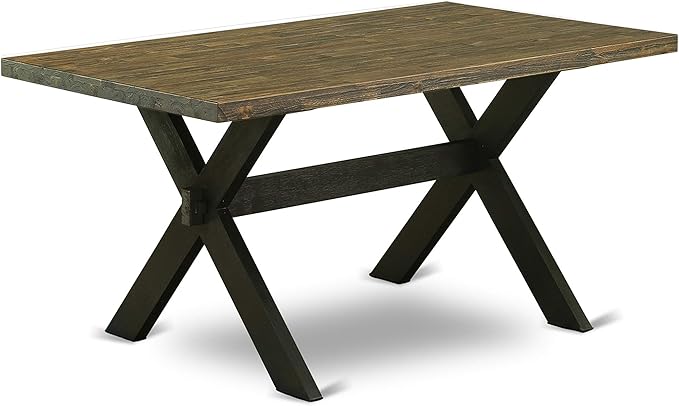 East West Furniture X677FL624-7 7 Piece Modern Dining Table Set Consist of a Rectangle Wooden Table with X-Legs and 6 Black Linen Fabric Parson Dining Chairs, 40x72 Inch, Multi-Color