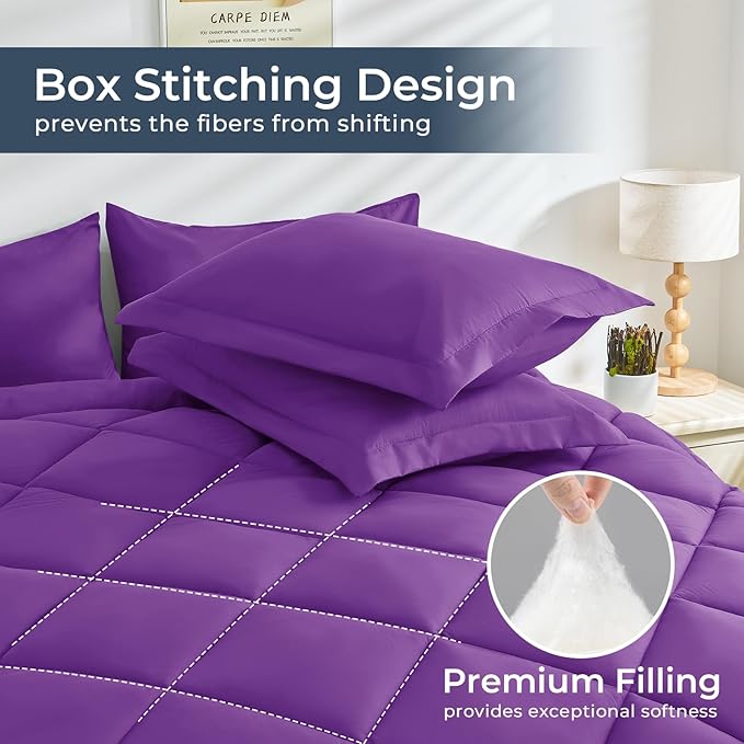 HEVUMYI Purple Full Comforter Set - 7-Piece All Season Bed in a Bag Full, Ultra Soft Bedding Set with Comforter, Flat Sheet, Fitted Sheet, Pillowcases, Pillow Shams