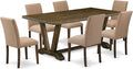 East West Furniture V777AB747-7 7 Piece Dinette Set Consist of a Rectangle Dining Table with V-Legs and 6 Light Sable Linen Fabric Parson Dining Room Chairs, 40x72 Inch, Multi-Color