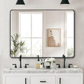 36"x48" Bathroom Wall Mirror with Matte Black Metal Frame & HD Glass, Copper-Free Mirrors Modern Rectangle Round Corner Framed Vanity Mirror - Horizontal or Vertical Installation