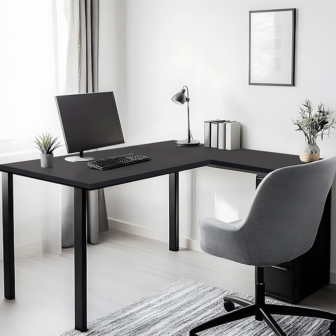 Kaboon 36x20 inch Black Table Top Universal, Solid One-Piece Desktop, Reversible Melamine Countertop, Double Desks, L-Desk DIY