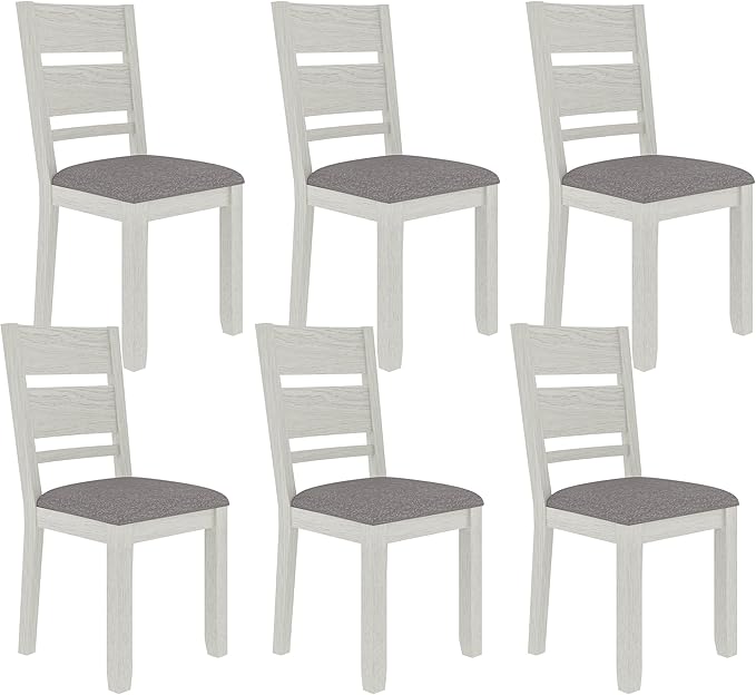 Dining Chairs Set of 6, Solid Wood Farmhouse Chairs with High Back and Upholstered Seat, Easy Assembly for Indoor Home, Dinner, Kitchen, Grey