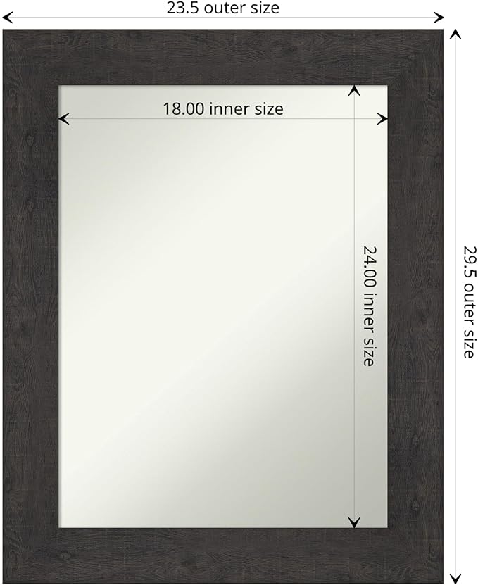Amanti Art Brown Bathroom Mirror for Over Sink, 30x24 Rustic Plank Espresso Rectangle Vanity Mirror, Medium Country Rustic Frame, Hangs Horizonally and Vertically, Bathroom Wall Decor, Non-Beveled
