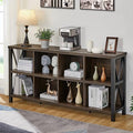 FATORRI 8 Cube Storage Organizer Bookshelf, Rustic Wood Cubby Bookcase, Industrial Horizontal Long Shelf for Living Room (Walnut Brown, 62 Inch)