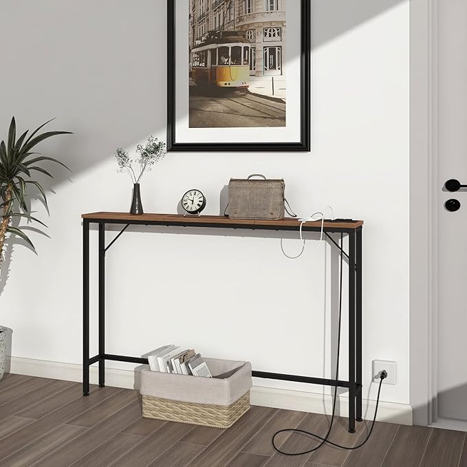 Tohomeor 5.9" Skinny Behind Sofa Console Table with Charging Station 47.24" Narrow Long Behind Couch Table with Power Outlets USB Ports Thin Entry Table for Entryway Living Room Hallway