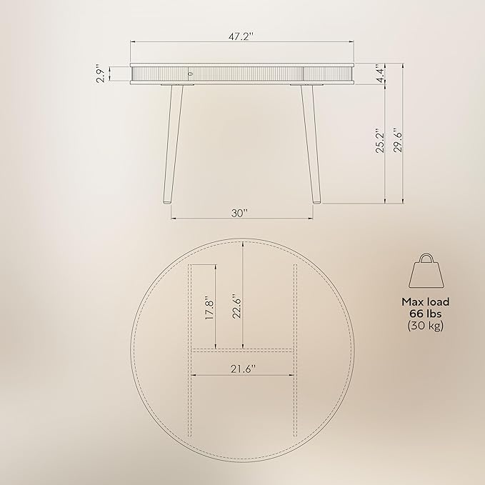WERMO 47'' Round Dining Table for 4 People - Pre Assembled Round Kitchen Table with 2 Hidden Storages (Oak)