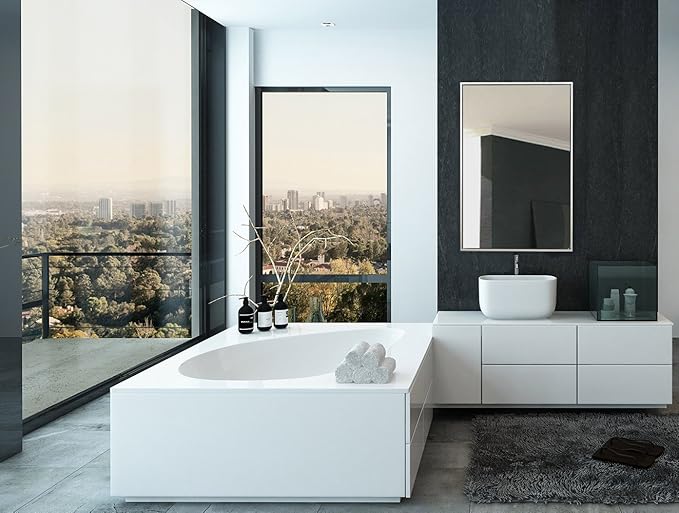 Hamilton Hills 30x40 inch Bathroom Mirror Cabinet - Large Rectangular Wall-Mounted Mirrors for Bathroom - 1/2 inch Floating Frame Vanity Mirror with Nickel Glass - Hangs Horizontal or Vertical