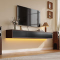 Floating TV Stand Matte Finish, 86'' Wall-Mounted TV Cabinet,Floating TV Console,Under TV Shelf with 3 Doors for Living Room Bedroom(Walnut+Black)