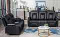 COMHOMA Living Room Furniture Set,Bonded Leather Loveseat Sofa with Cup Holder Recliner Chair,3+2,Black