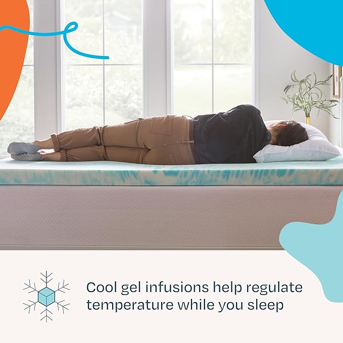 Linenspa 3 Inch Gel Swirl Memory Foam Mattress Topper – Cooling Gel Infused – Pressure Relieving Bed Topper - Mattress Pad – CertiPUR Certified - Queen Size
