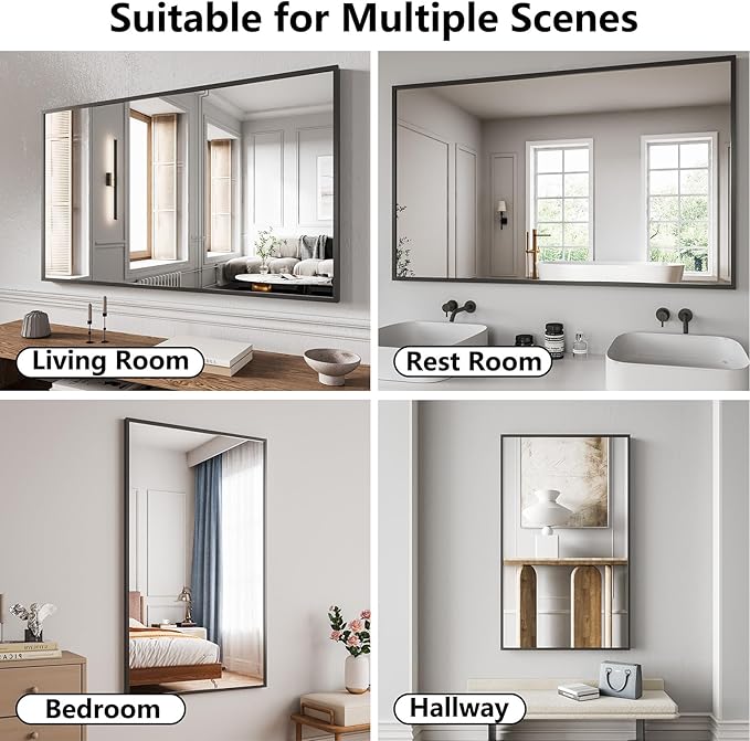 Koonmi Bathroom Mirror 30x50 Black Bathroom Wall-Mounted Mirrors, Modern Vanity Mirror for Bedroom, Living Room, Aluminum Alloy Frame Allow to Hang Horizontally or Vertically