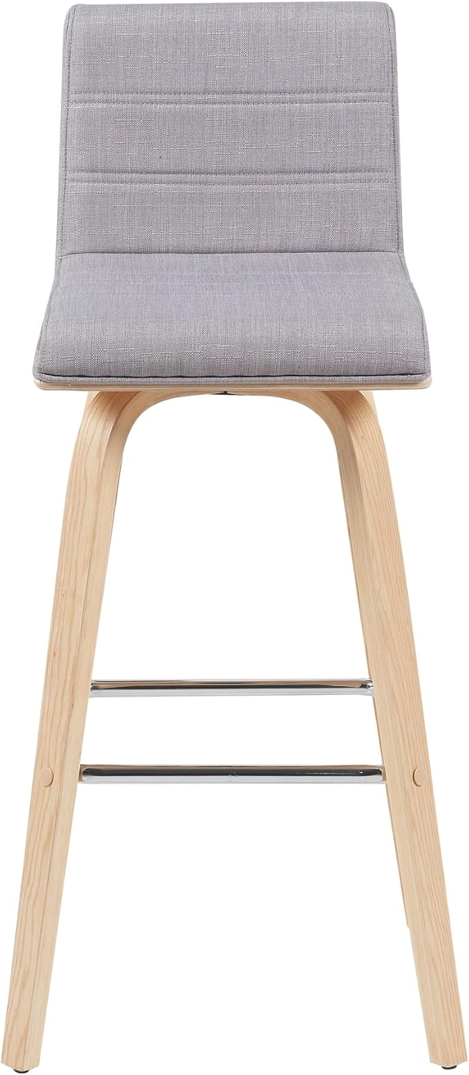 Armen Living Vienna Modern Swivel 30" Bar Height Barstool with Gray Fabric Upholstered Seat and Patterned Oak Wood Finish