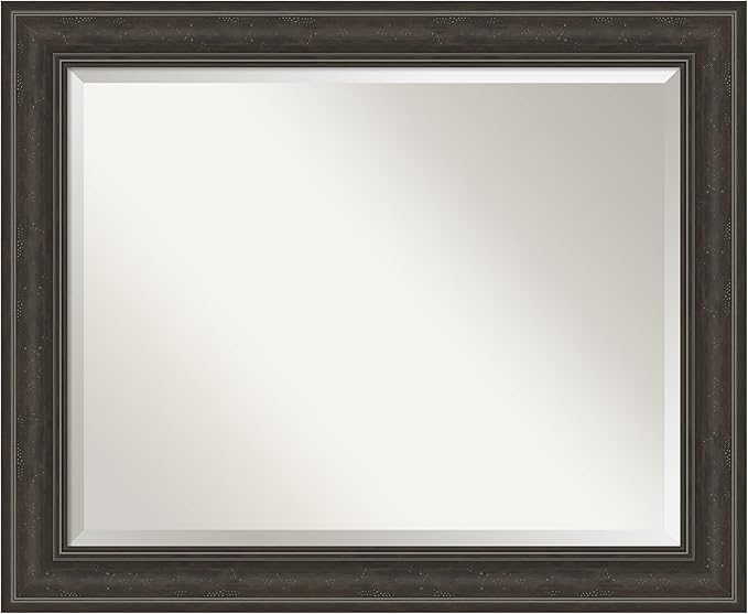 Amanti Art Brown Wall Mirror 28x34 Shipwreck Greywash Rectangle Bathroom Mirror for Wall Decor Living Room, Large Traditional Frame, Hangs Horizonally and Vertically, Bathroom Decor, Beveled Edge