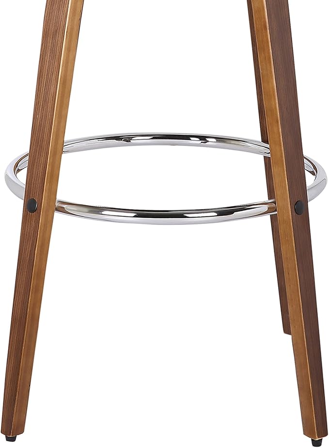 Armen Living Sonia 26" Seat Height Mid Century Modern Swivel Bar Stool for Kitchen Island Counter in Brown Faux Leather and Walnut Wood