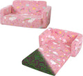 Foldable Kids Sofa Extra Wide for 2 Seats, Soft Kids Fold Out Couch Glow in The Dark,Convertible Sofa to Lounger Toddler Sofa Chair(Rainbow)