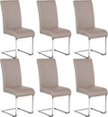 Yaheetech Dining Chairs Set of 6 Modern Faux Leather Upholstered Dining Room Chairs with High Back and Metal Chrome Legs for Kitchen/Living Room/Restaurant, Light Brown