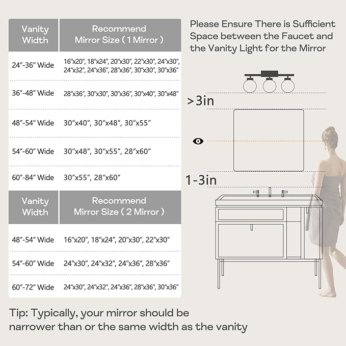 Wall Mount Mirror for Bathroom, Brushed Black Metal Framed Large Rounded Corner Rectangular Vanity Mirror, Anti-Rust, Tempered Glass (30" x 48", Black)
