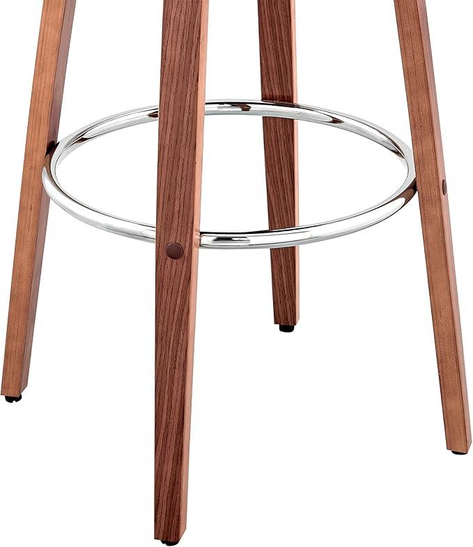 Armen Living Julius Mid Century Modern Swivel Bar Stool for Kitchen Island Counter in Gray Faux Leather and Walnut Wood, 26" Seat Height