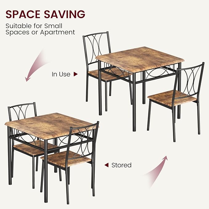 CABIHOME Dining Table Set for 2, 3 Piece Kitchen Table Set for 2, Square Kitchen Table Set of 2, Dining Table Set for Small Space, Apartment, Dining Room, Retro Brown