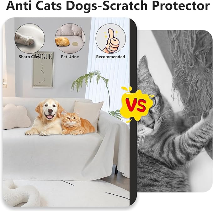 STACYPIK Waterproof Ivory White Sofa Covers Couch Cover for Pets, Anti-Cat Scratch Furniture Protector or 2 Cushion Couch, Washable Jacquard Recliner Loveseat Sofa Slipcover for Pets, Kids-71X90IN