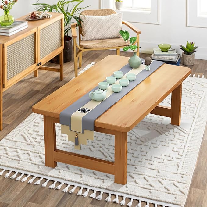 Japanese Floor Sitting Table, Folding Wood Tea Table Chabudai Japanese Coffee Table Low Table for Living Room Home Tatami Office (B 47.2 * 19.6 * 13.7 INCH)