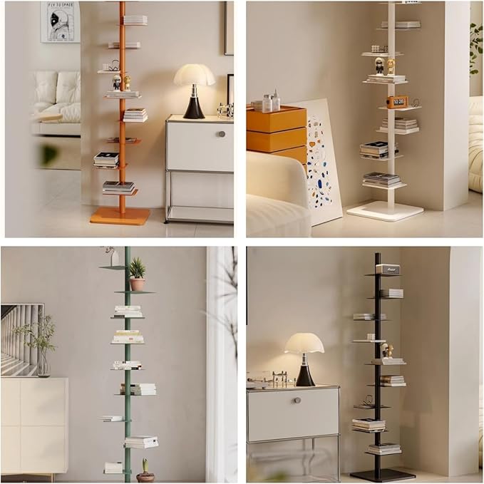 9-Tier Spine Bookshelf Metal Bookcase 5 Colors Vertical Bookshelf Tower Rotating Tall Narrow Bookshelf Ladder Book Rack Indoor (Yellow)