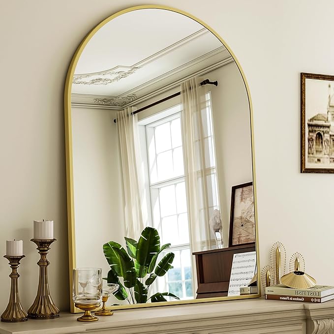 Arch Bathroom Mirror, 36x48 Inch - Wall Mounted Vanity Mirror with Aluminum Alloy Frame - Ideal for Living Room, Bedroom, Bathroom, and Entryway, Hanging or Leaning, Gold