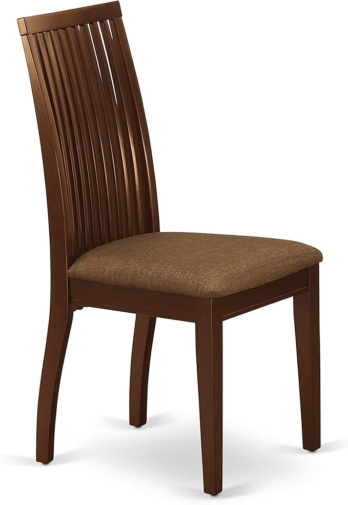 East West Furniture DLIP5-MAH-C 5 Piece Modern Dining Table Set Includes a Round Wooden Table with Dropleaf and 4 Linen Fabric Dining Room Chairs, 42x42 Inch, Mahogany