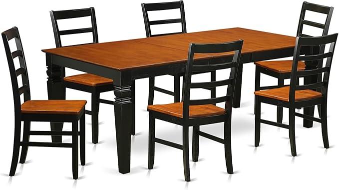 East West Furniture LGPF7-BCH-W 7 Piece Dining Room Furniture Set Consist of a Rectangle Wooden Table with Butterfly Leaf and 6 Kitchen Dining Chairs, 42x84 Inch, Black & Cherry