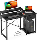 Computer Desk with Adjustable Monitor Stand, 47.2 in Small Desk with Reversible Storage Shelves, Office Desk with Spacious Desktop Spaces for Home Bedroom Workstation, Black
