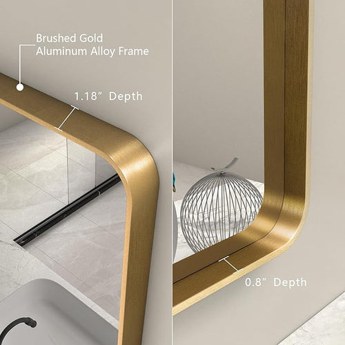 26x36 Gold Framed Mirror for Bathroom, Brushed Gold Mirror with Metal Frame, Modern Rectangle Brass Vanity Mirror for Wall, Shatterproof, Anti-Rust (Horizontal/Vertical)