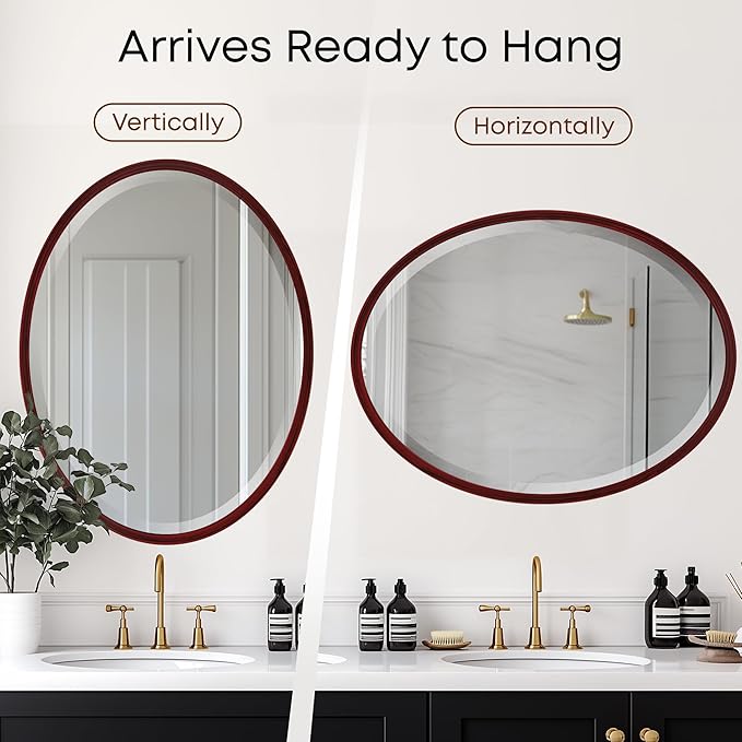 OVALCREST - Oval Wooden Beveled Wall Mirror for Home Decor, Bathroom, Vanity, Bedroom, Living Room, Hallway - London Style (Black Cherry) 31.1 x 41.1