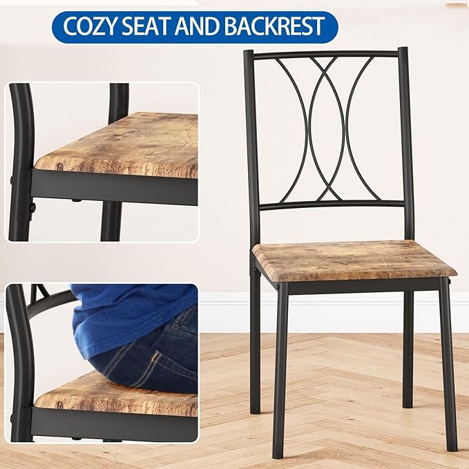 IDEALHOUSE Dining Table Set for 4, Kitchen Table and Chairs Set for 4, Rectangular Kitchen Table Set, 5 Piece Small Dining Table Set with Wood Chairs for Apartment, Small Space, Retro Brown