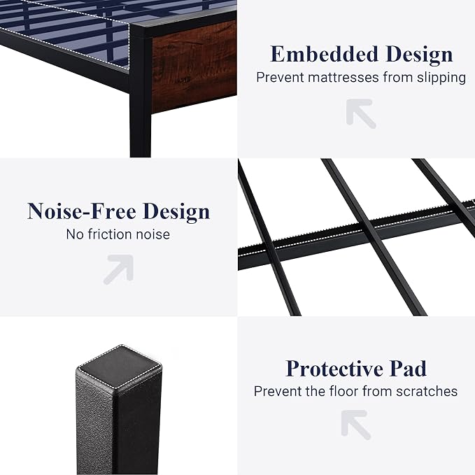 Allewie Full Size Platform Bed Frame with Wooden Headboard and Footboard, Heavy Duty 12 Metal Slats Support, No Box Spring Needed, Under-Bed Storage, Noise Free, Easy Assembly, Mahogany
