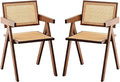 Rattan Accent Chairs, Modern Mid Century Dining Chairs Set of 2, Comfy Armchairs, Outdoor Rattan Chairs with Armrest for Bedroom Living Room Reading Room Dining Kitchen, Brown