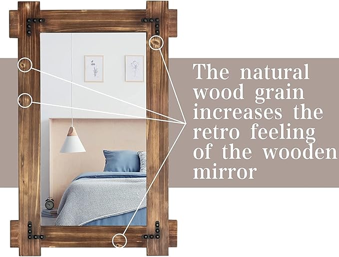 MeMoreCool Farmhouse Rustic Wood Framed Bathroom Mirror, Decorative Wall Mounted Rectangular Mirror for Bedroom, Living Room, or Bathroom, 24x36 Inch